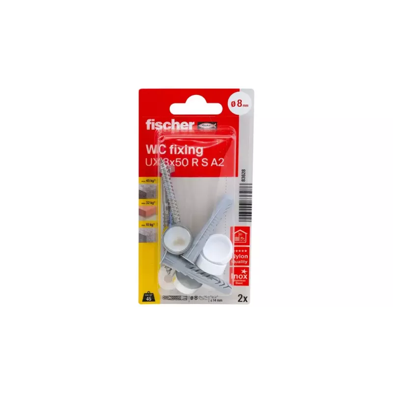 Schrauben- und Dübelset Fischer 83628 geeignet für Ziegel, Beton