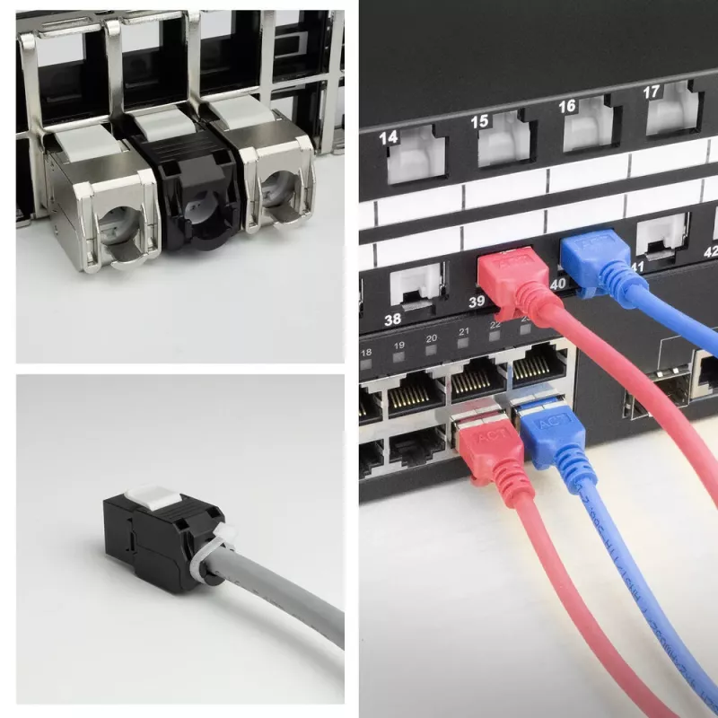 ACT Keystone Jack RJ45 CAT6 ungeschirmt werkzeuglos mit Shutter, schwarz