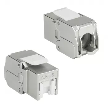 ACT Keystone Jack RJ45 CAT6 geschirmt werkzeuglos mit Shutter silber-weiß