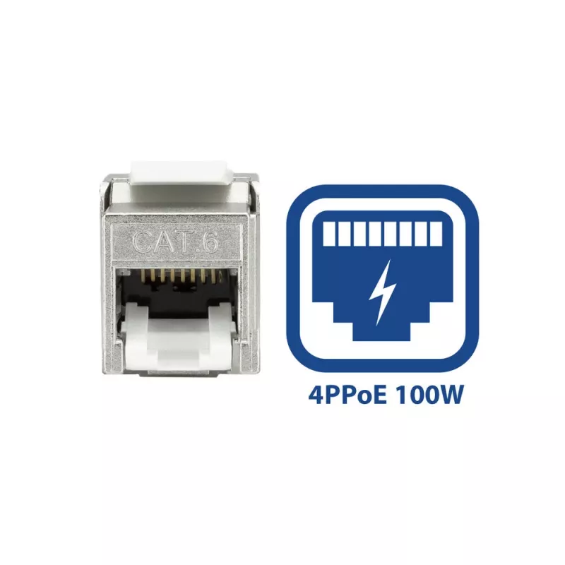 ACT Keystone Jack RJ45 CAT6 geschirmt werkzeuglos mit Shutter silber-weiß