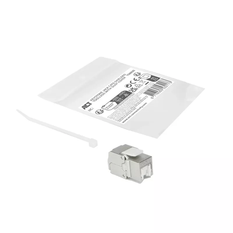 ACT Keystone Jack RJ45 CAT6 geschirmt werkzeuglos mit Shutter silber-weiß