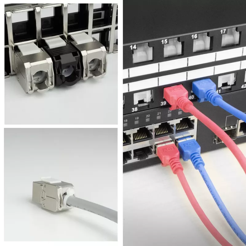 ACT Keystone Jack RJ45 CAT6 geschirmt werkzeuglos mit Shutter silber-weiß