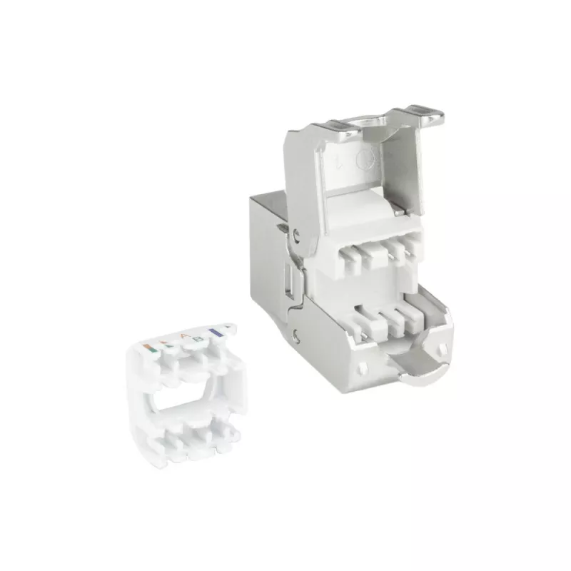 ACT Keystone Jack RJ45 CAT6 geschirmt werkzeuglos mit Shutter silber-weiß