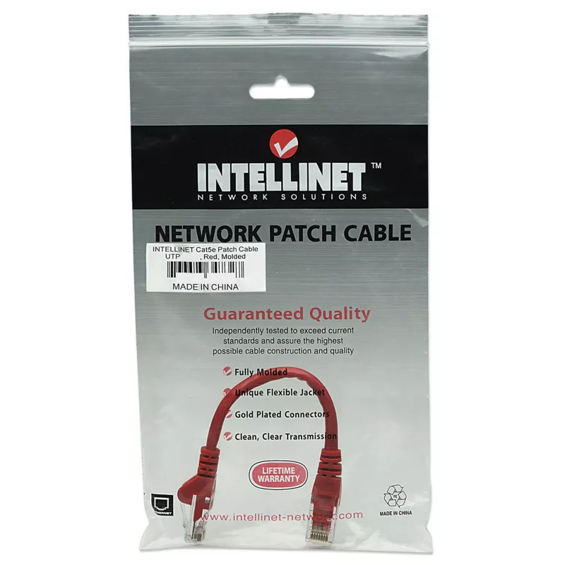 Intellinet Netzwerk-Patchkabel, Cat5e, 0,5 m, Rot, CCA, U/UTP, PVC, RJ45, vergoldete Kontakte, rastnasenschutz, Knickschutz, lebenslange Garantie