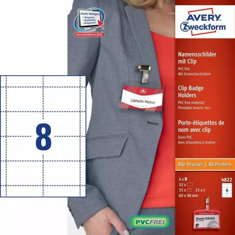Nicht haftendes Etikett AVERY 4822 Transparent Weiß Rechteckig 32 Stk.