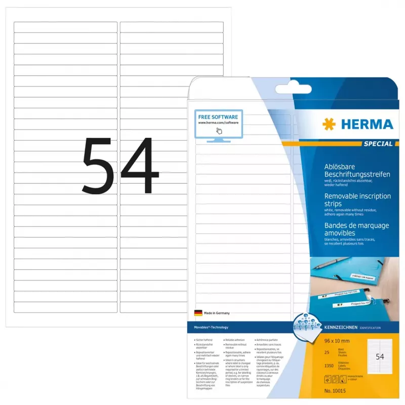 HERMA Wiederablösbare Beschriftungsstreifen A4 96x10 mm weiß