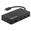 Manhattan USB-C Dock/Hub mit Kartenleser, Anschlüsse (x3): USB-A (x3), 5 Gbit/s (USB 3.2 Gen1 alias USB 3.0), Externe Stromversorgung nicht erforderlich, Universell für alle Geräte, SuperSpeed USB, Schwarz, Drei Jahre Garantie