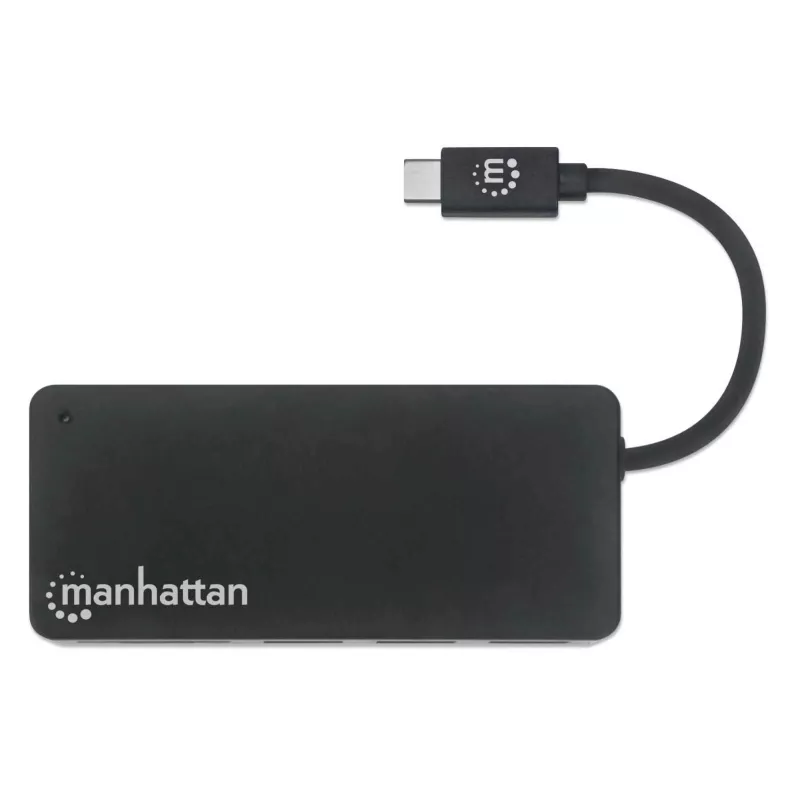 Manhattan USB-C Dock/Hub mit Kartenleser, Anschlüsse (x3): USB-A (x3), 5 Gbit/s (USB 3.2 Gen1 alias USB 3.0), Externe Stromversorgung nicht erforderlich, Universell für alle Geräte, SuperSpeed USB, Schwarz, Drei Jahre Garantie