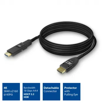 ACT 15 Meter HDMI High Speed 4K aktives optisches Kabel mit abnehmbarem Stecker v2.0 HDMI-A Stecker - HDMI-A Stecker