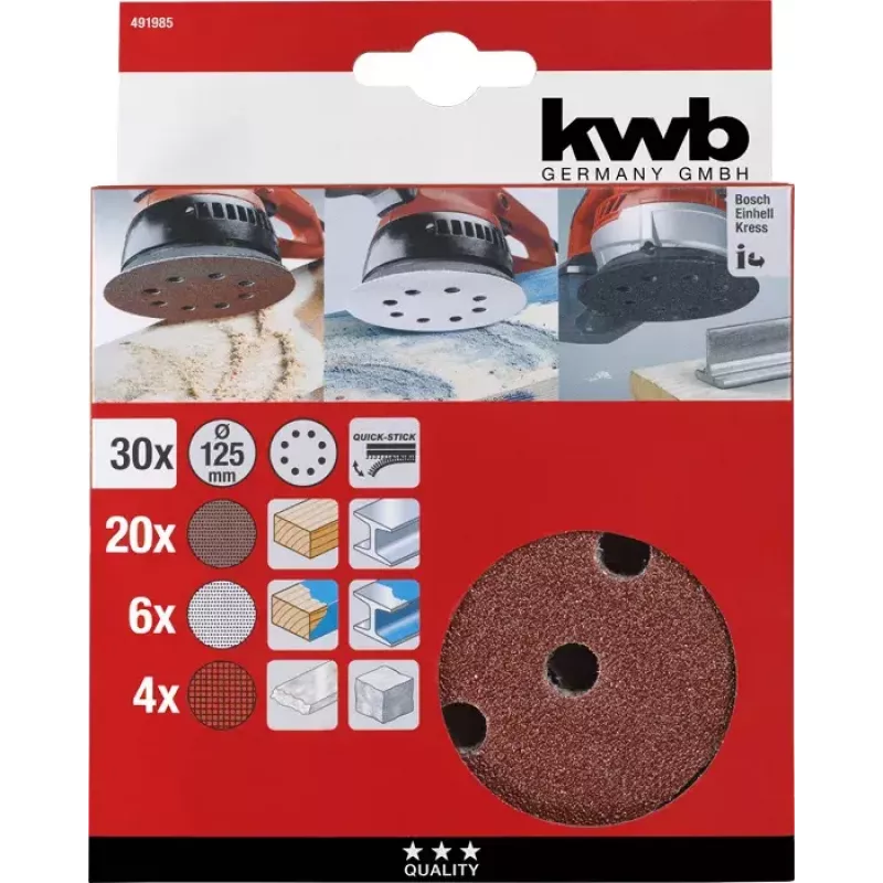 Schleifscheiben-Set kwb Quick-stick Schleifrad-Set 30 Stück 11,5 cm Korund