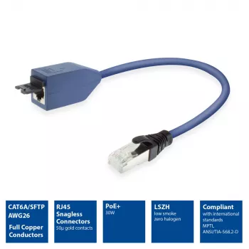 ACT Blue 1 Meter LSZH S/FTP CAT6A MPTL Verlängerungskabel rastnasenlos mit RJ45-Steckern