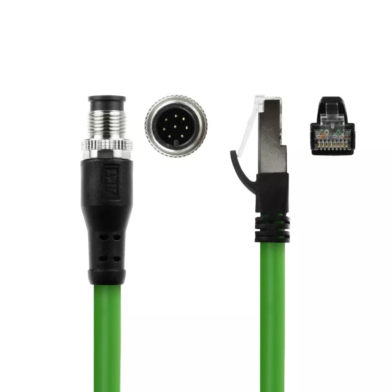ACT Industrial 3,00 Meter Sensorkabel M12A 8-polig Stecker auf RJ45 Stecker, Ultraflex SF/UTP TPE Kabel, geschirmt