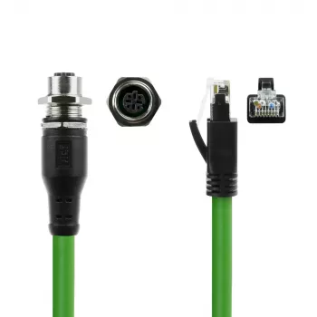 ACT Industrial 5,00 Meter Sensorkabel M12D 4-polige Buchse Chassis auf RJ45 Stecker, Superflex Xtreme TPE-Kabel, geschirmt
