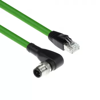 ACT Industrial 1,50 Meter Sensorkabel M12D 4-Pin Stecker rechtwinklig auf RJ45 Stecker, Superflex Xtreme TPE Kabel, geschirmt