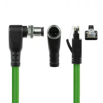 ACT Industrial 3,00 Meter Sensorkabel M12D 4-polig Stecker rechtwinklig auf RJ45 Stecker, Superflex Xtreme TPE Kabel, geschirmt