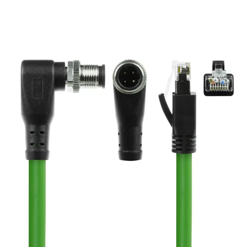 ACT Industrial 3,00 Meter Sensorkabel M12D 4-polig Stecker rechtwinklig auf RJ45 Stecker, Superflex Xtreme TPE Kabel, geschirmt