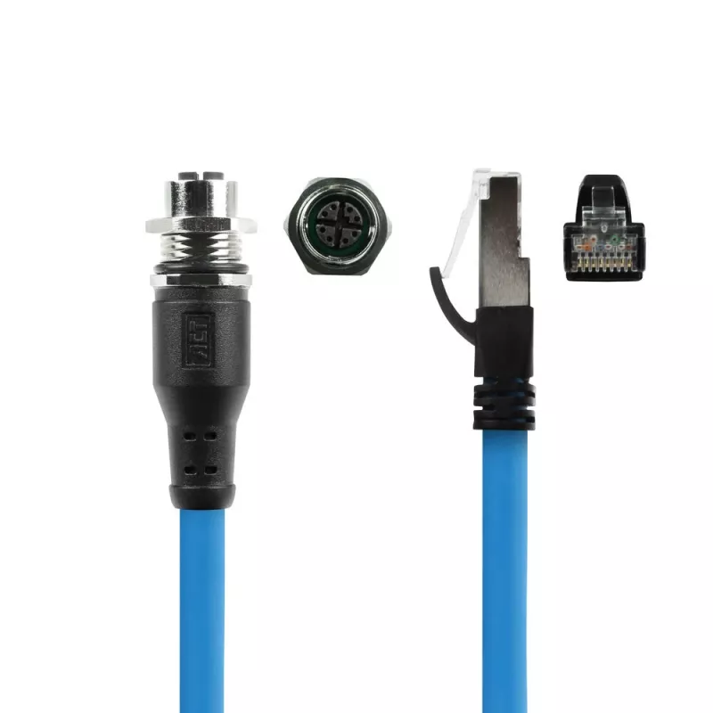 ACT Industrial 5,00 Meter Sensorkabel M12X 8-polige Buchse Chassis auf RJ45, Superflex SF/UTP TPE-Kabel, geschirmt