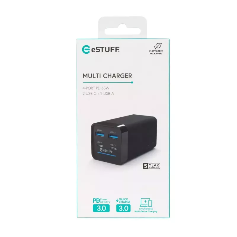 Mobiler Geräteladegerät eSTUFF ES635200 Universal Schwarz 2 USB Type-C