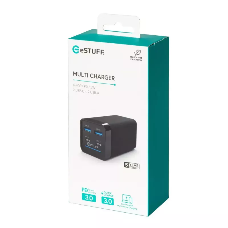 Mobiler Geräteladegerät eSTUFF ES635200 Universal Schwarz 2 USB Type-C