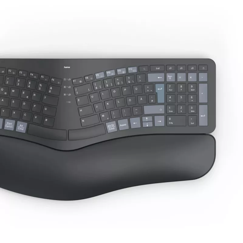 Hama WK-900 Ergo Tastatur Home/Office RF Wireless + Bluetooth QWERTZ Deutsch Schwarz, Blau, Dunkelgrau