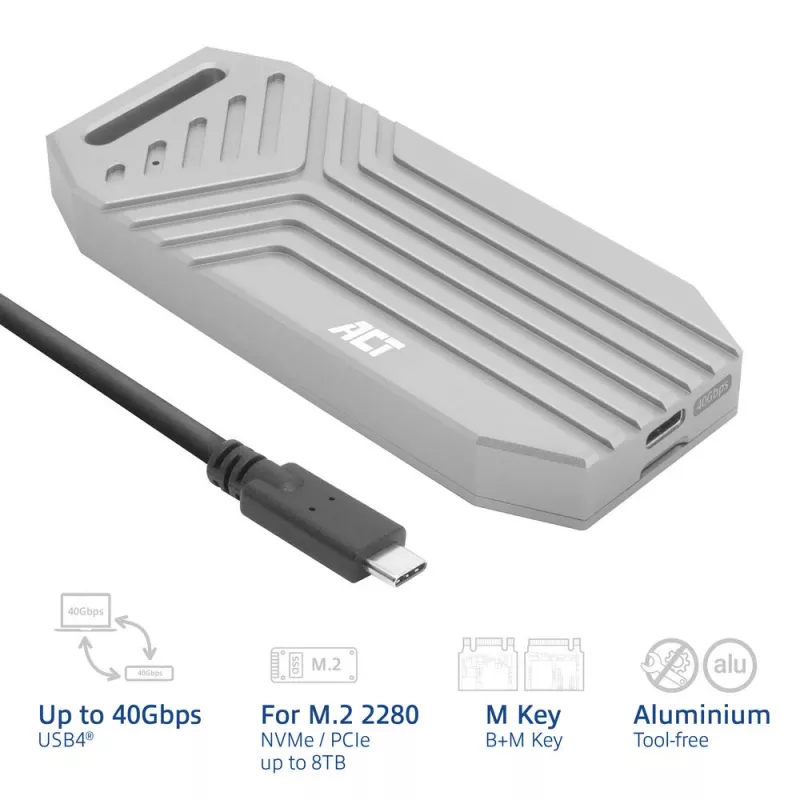 ACT USB 40 Gbit/s M.2 2280 NVMe / PCIe SSD-Gehäuse, werkzeuglos