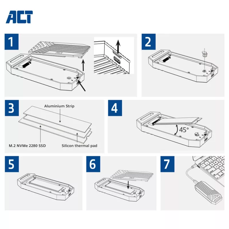 ACT USB 40 Gbit/s M.2 2280 NVMe / PCIe SSD-Gehäuse, werkzeuglos