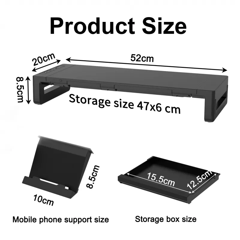 Monitorständer EQUIP ergonomischer Monitorständer mit USB (USB-A x4, USB-C x1), freistehend, 25 kg, schwarz