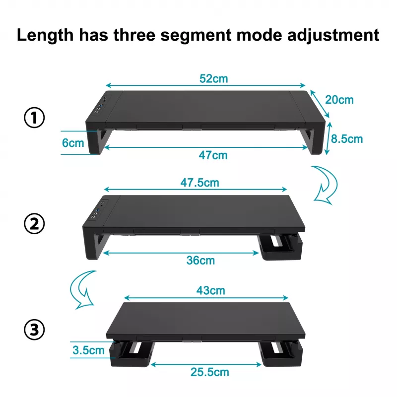 Monitorständer EQUIP ergonomischer Monitorständer mit USB (USB-A x4, USB-C x1), freistehend, 25 kg, schwarz