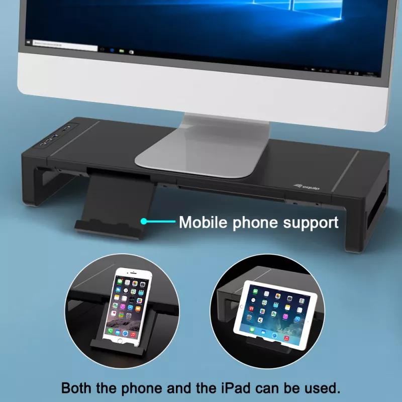 Monitorständer EQUIP ergonomischer Monitorständer mit USB (USB-A x4, USB-C x1), freistehend, 25 kg, schwarz
