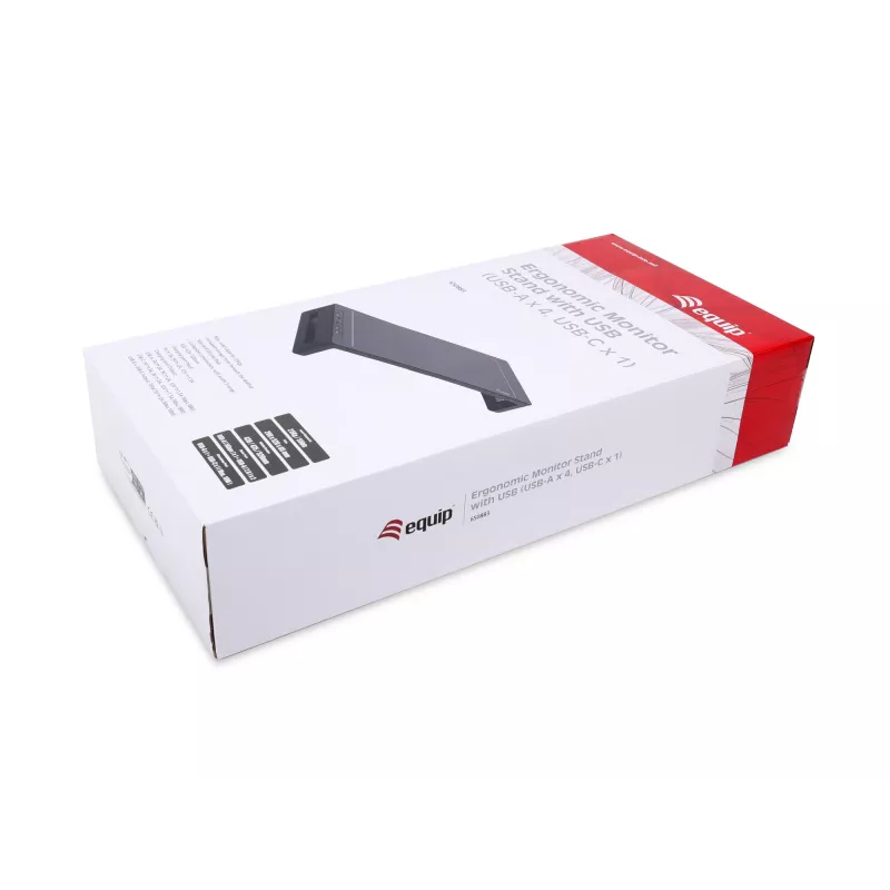 Monitorständer EQUIP ergonomischer Monitorständer mit USB (USB-A x4, USB-C x1), freistehend, 25 kg, schwarz