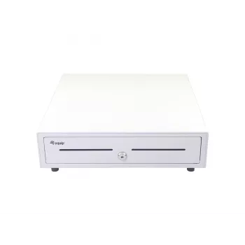 Kassenschublade EQUIP 351011, manuelle/automatische Kassenschublade, 4 Geldschein- / 8 Münzfächer, Metall, weiß, 420×405×110 mm