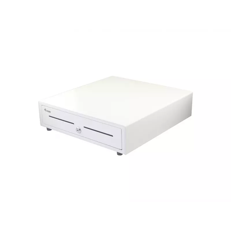 Kassenschublade EQUIP 351011, manuelle/automatische Kassenschublade, 4 Geldschein- / 8 Münzfächer, Metall, weiß, 420×405×110 mm