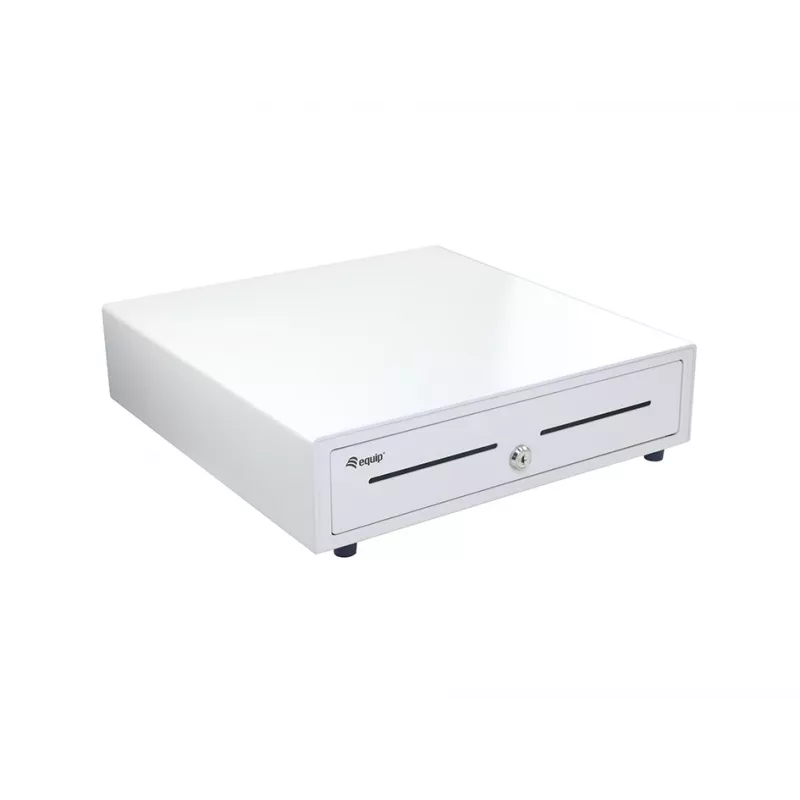 Kassenschublade EQUIP 351011, manuelle/automatische Kassenschublade, 4 Geldschein- / 8 Münzfächer, Metall, weiß, 420×405×110 mm