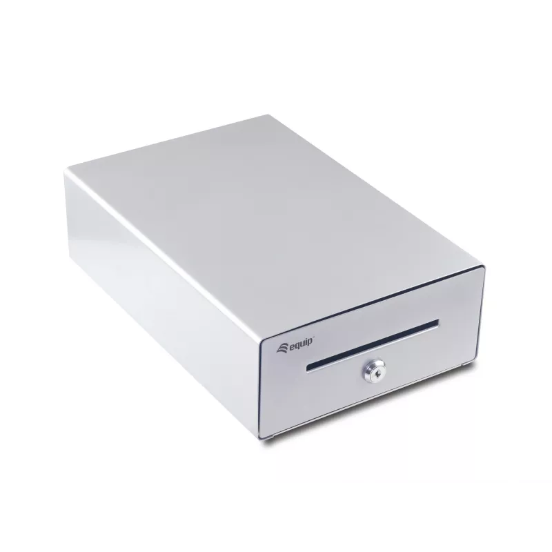 Equip Kassenschublade für Kassensysteme (POS), 4 Geldschein-/4 Münzfächer, herausnehmbare Münzschlitze, RJ11-Anschluss, Aluminium
