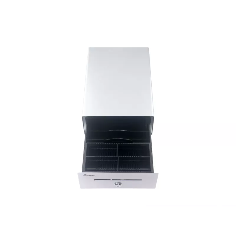 Equip Kassenschublade für Kassensysteme (POS), 4 Geldschein-/4 Münzfächer, herausnehmbare Münzschlitze, RJ11-Anschluss, Aluminium