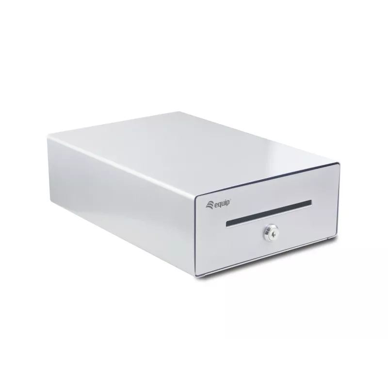 Equip Kassenschublade für Kassensysteme (POS), 4 Geldschein-/4 Münzfächer, herausnehmbare Münzschlitze, RJ11-Anschluss, Aluminium