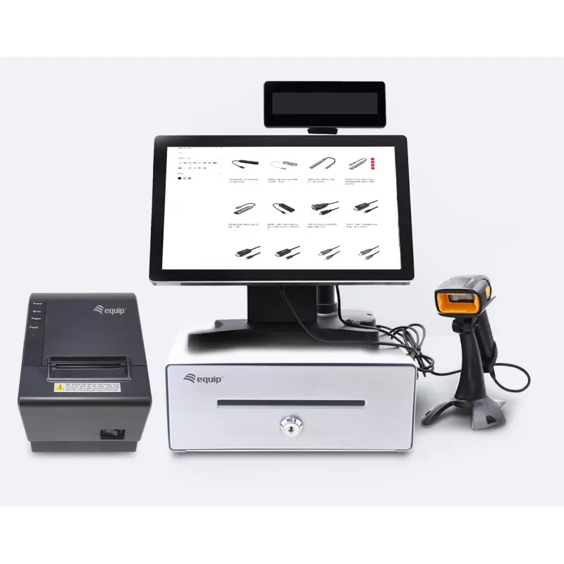 Equip Kassenschublade für Kassensysteme (POS), 4 Geldschein-/4 Münzfächer, herausnehmbare Münzschlitze, RJ11-Anschluss, Aluminium
