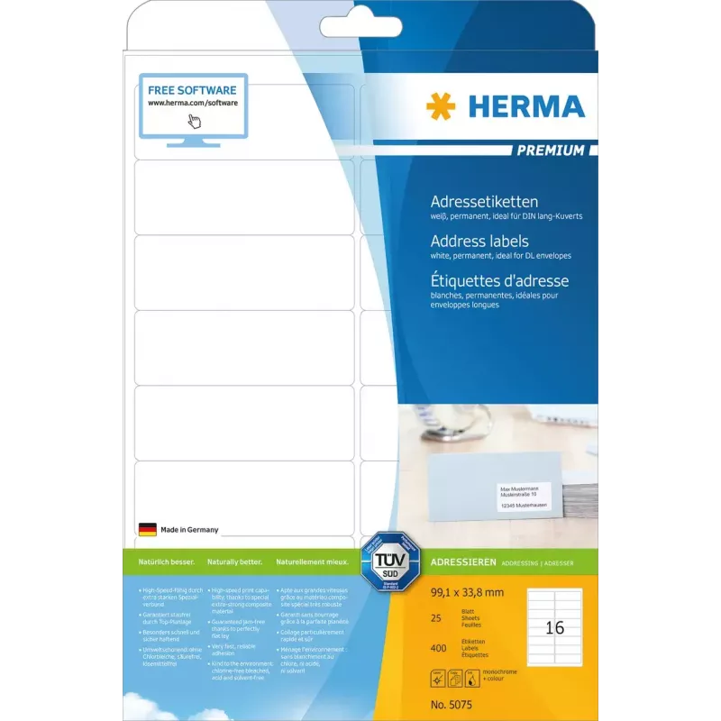Adressetiketten Premium HERMA A4 99,1x33,8 mm 400 Stk.