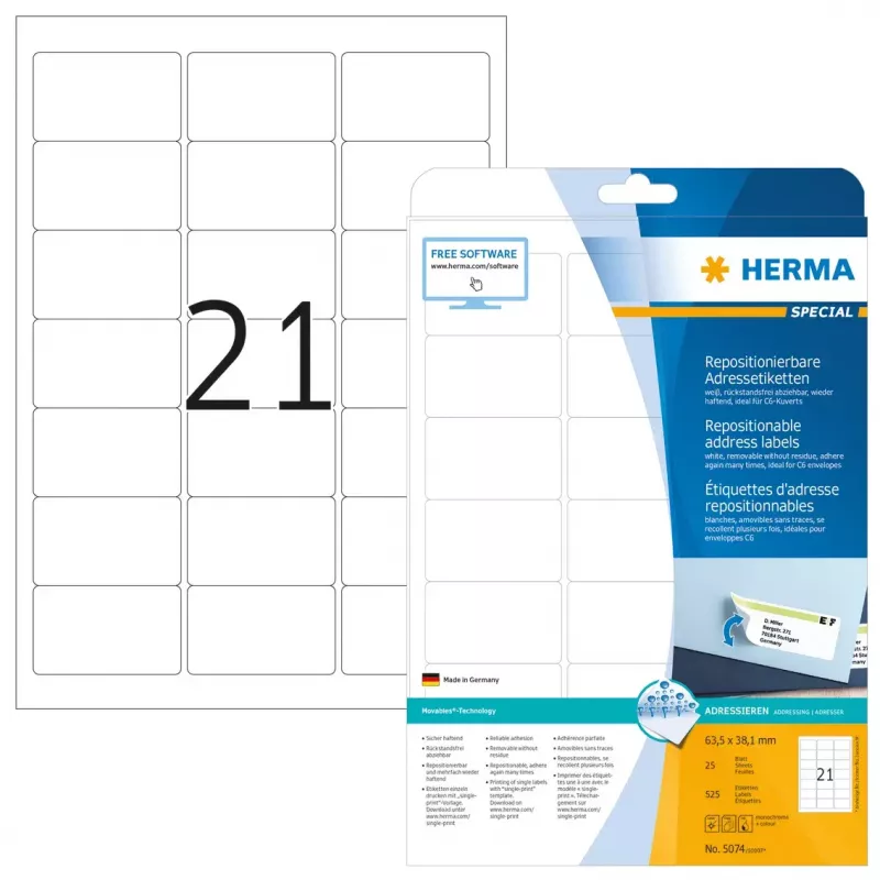 Wiederablösbare Adressetiketten HERMA 5074
