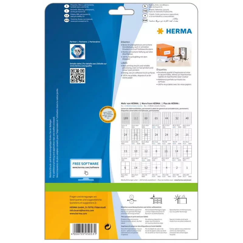Selbstklebende Druckeretiketten HERMA Labels Premium A4 66x33,8 mm