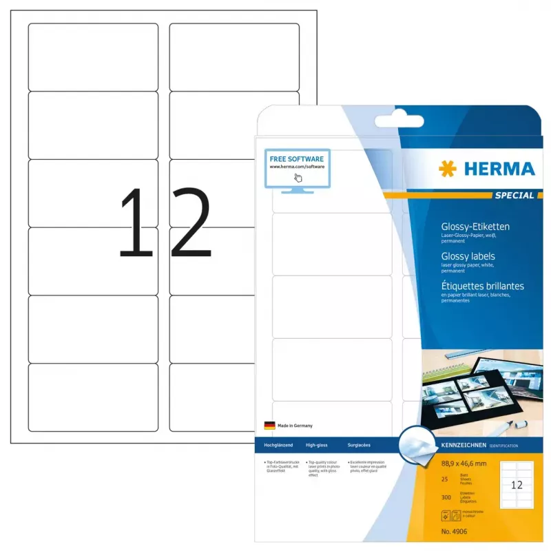 Selbstklebendes Druckeretikett HERMA Labels A4 88,9x46,6 mm