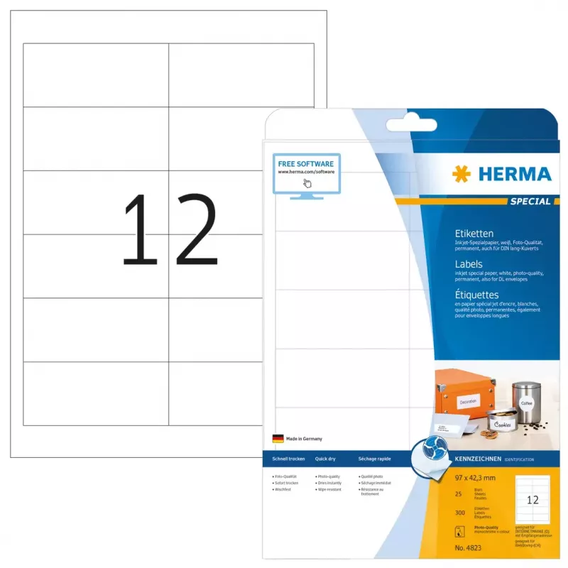 Inkjet-Etiketten HERMA A4 97x42,3 mm 300 Stück