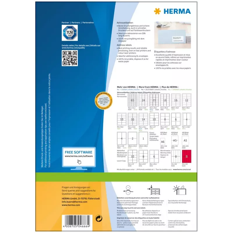 Adressetiketten Premium HERMA A4 88,9x46,6 mm 1200 Stück
