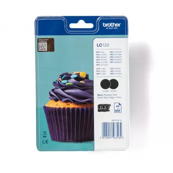 Brother LC123BK 2er-Pack, Schwarz, Pigmentbasierte Tinte, 1 Stk., 600 Seiten, 600 Seiten, Multipack