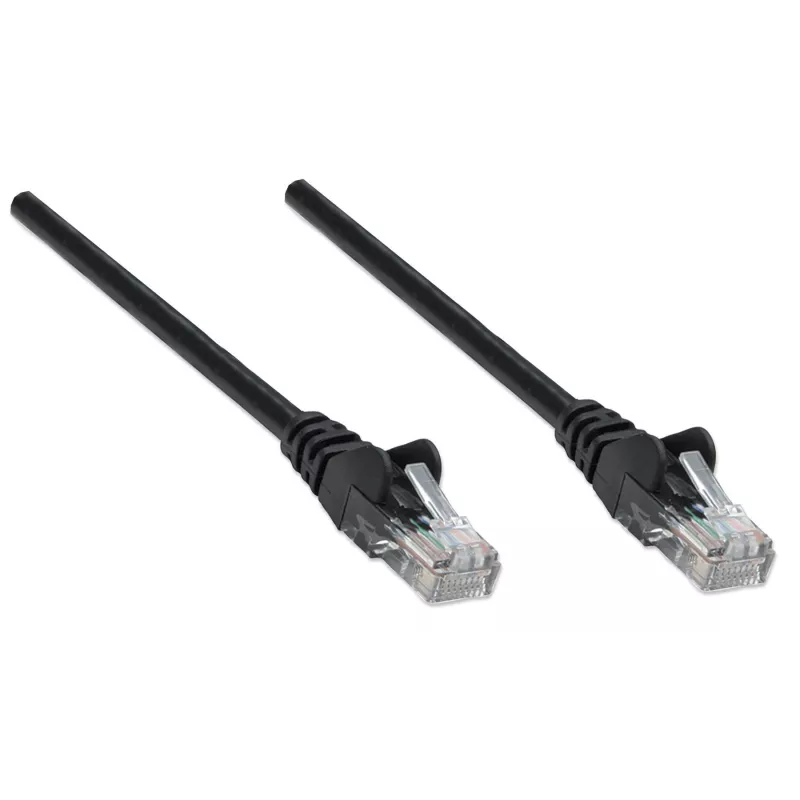 Intellinet Netzwerk-Patchkabel, Cat5e, 0,25 m, Schwarz, CCA, U/UTP, PVC, RJ45, vergoldete Kontakte, rastnasenschutz, Knickschutztülle, lebenslange Garantie