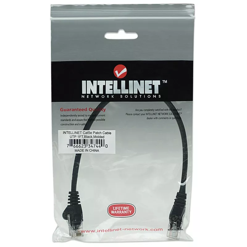 Intellinet Netzwerk-Patchkabel, Cat5e, 0,25 m, Schwarz, CCA, U/UTP, PVC, RJ45, vergoldete Kontakte, rastnasenschutz, Knickschutztülle, lebenslange Garantie