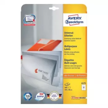 Selbstklebende Rechteck-Etiketten Avery Zweckform 6175 — Permanent Weiß, 300 Stück