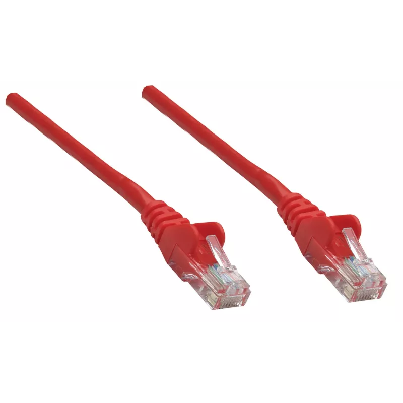 Intellinet Netzwerk-Patchkabel, Cat5e, 0,25 m, Rot, CCA, U/UTP, PVC, RJ45, vergoldete Kontakte, Knickschutztülle, mit Zugentlastung, lebenslange Garantie