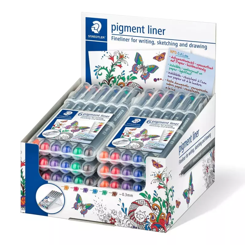 Fineliner Staedtler Pigment Liner 30803-SSB6 Blau Braun Grün Orange Rot Violett