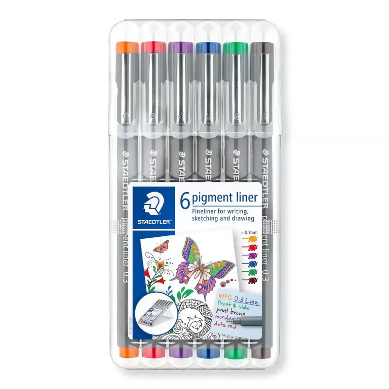 Fineliner Staedtler Pigment Liner 30803-SSB6 Blau Braun Grün Orange Rot Violett